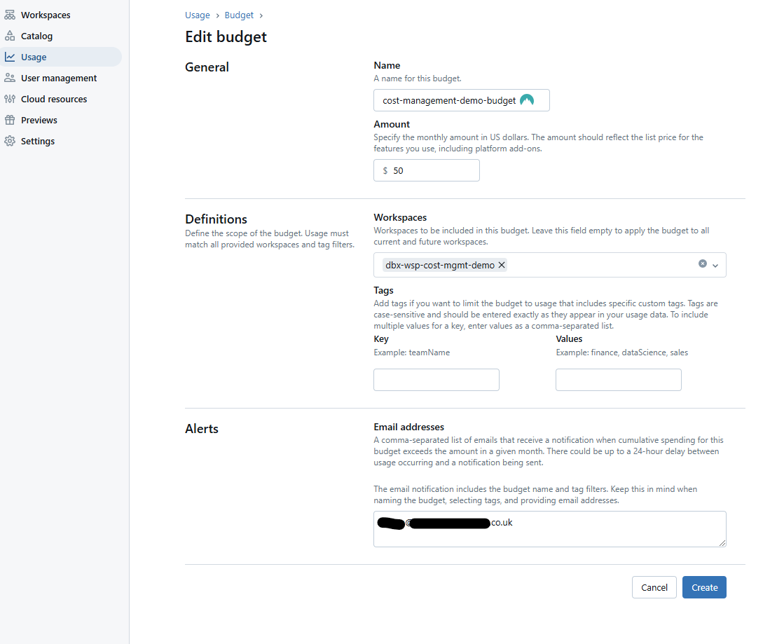 Set up a Budget
